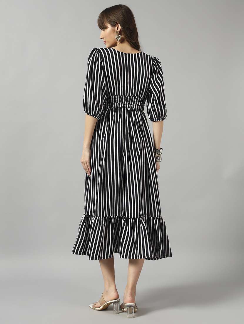 women striped puff sleeve tiered dress - 22090768 -  Standard Image - 2