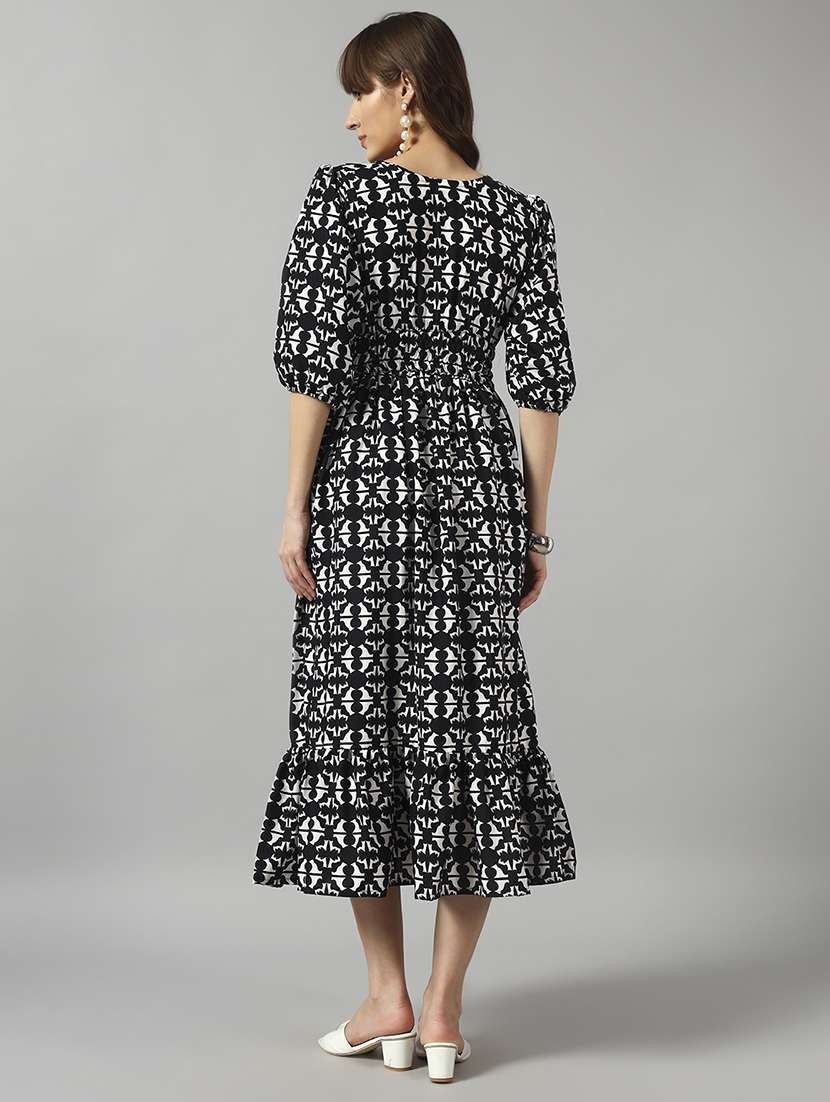 women printed puff sleeve tiered dress - 22090771 -  Standard Image - 2