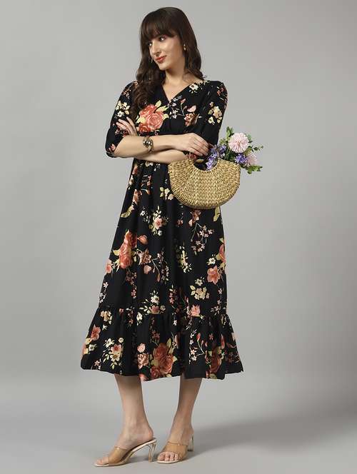 women printed puff sleeve tiered dress - 22090773 -  Standard Image - 0