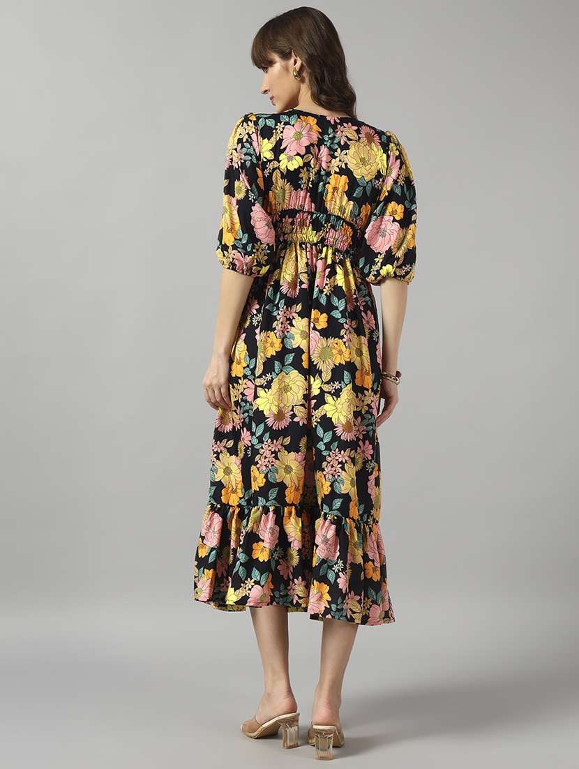 women floral printed puff sleeve tiered dress - 22090774 -  Standard Image - 2