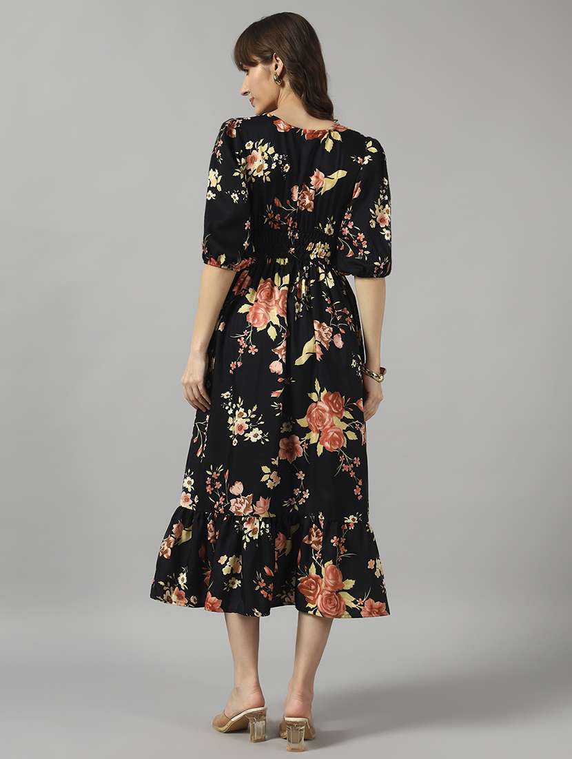 women printed puff sleeve tiered dress - 22090775 - Standard Image - 2
