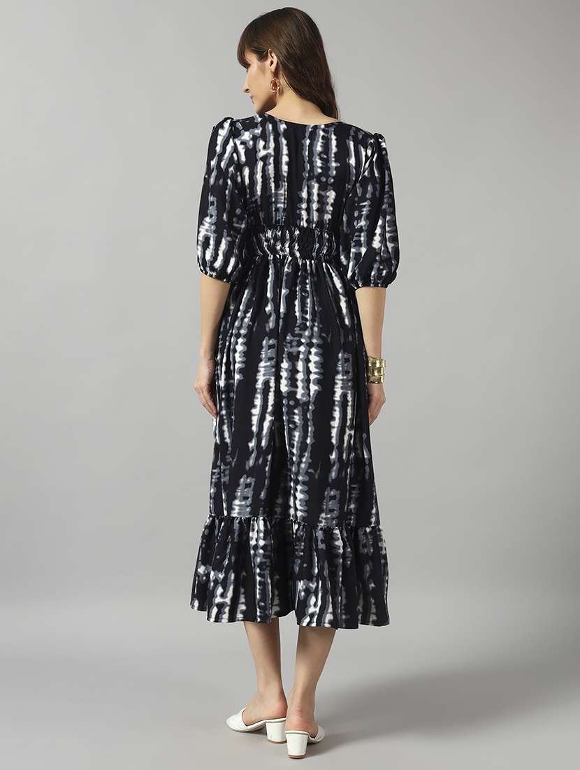 women tie & dye printed puff sleeve tiered dress - 22090782 -  Standard Image - 2