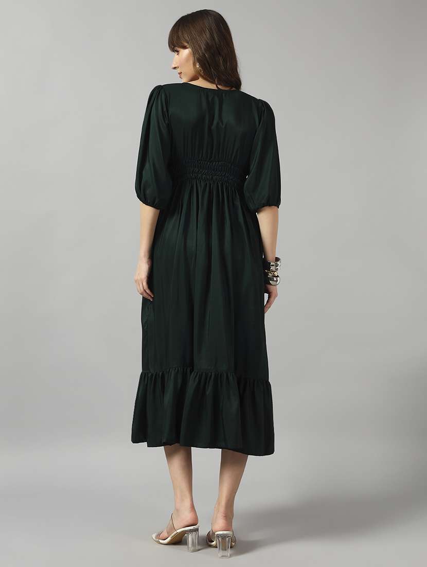 women solid puff sleeve tiered dress - 22090804 - Standard Image - 2