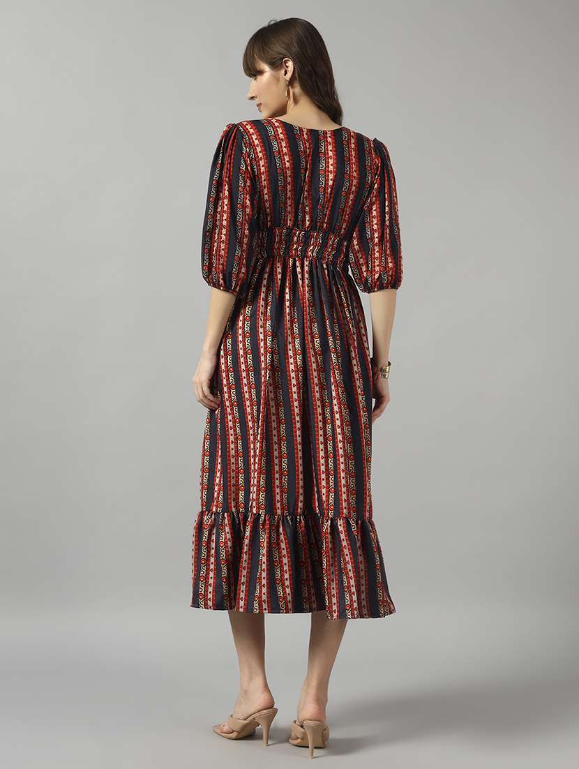 women printed puff sleeve tiered dress - 22090816 -  Standard Image - 2