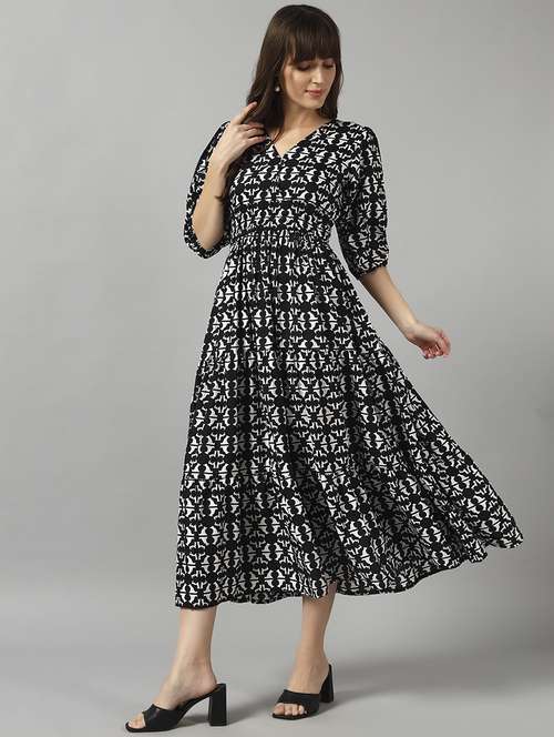 women printed puff sleeve tiered dress - 22091534 -  Standard Image - 0