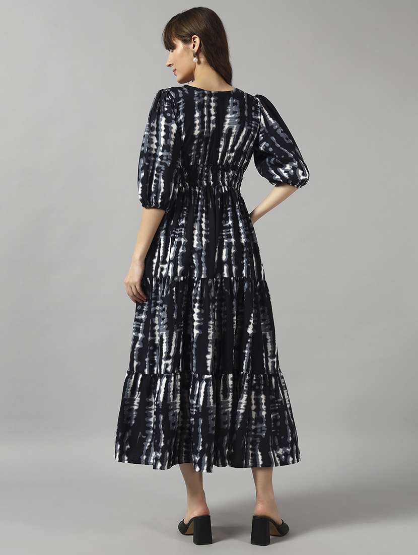 women tie & dye printed puff sleeve tiered dress - 22091555 -  Standard Image - 2