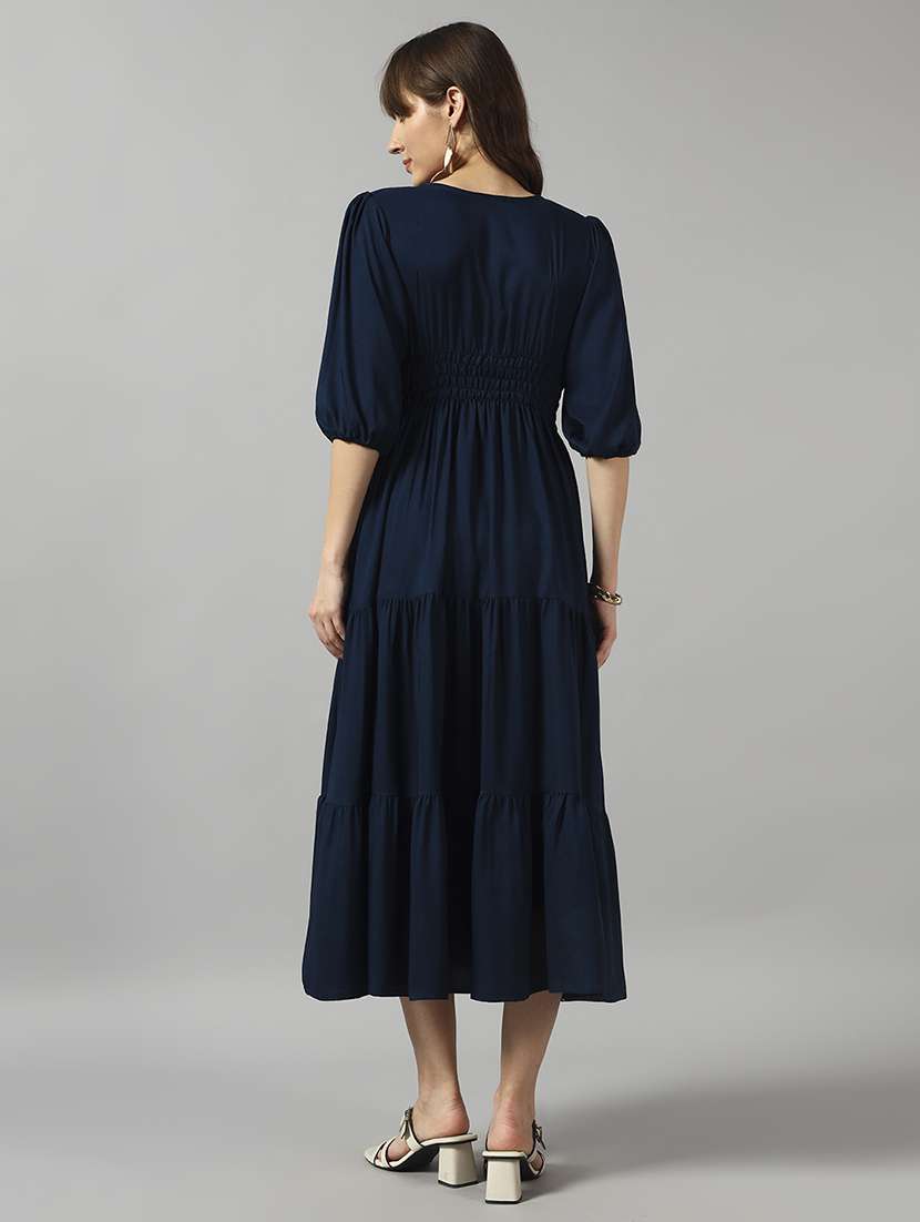 women solid puff sleeve tiered dress - 22091566 - Standard Image - 2