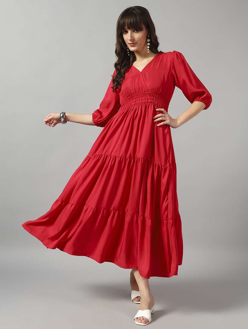 women solid puff sleeve tiered dress - 22091568 - Zoom Image - 0