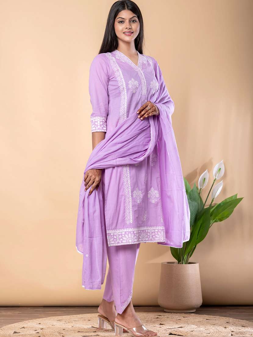 women embroidered three quarter sleeve kurta pant with dupatta set - 22092076 -  Standard Image - 2