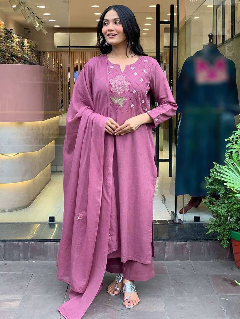 women embroidered three quarter sleeve kurta pant with dupatta set - 22092085 -  Standard Image - 2