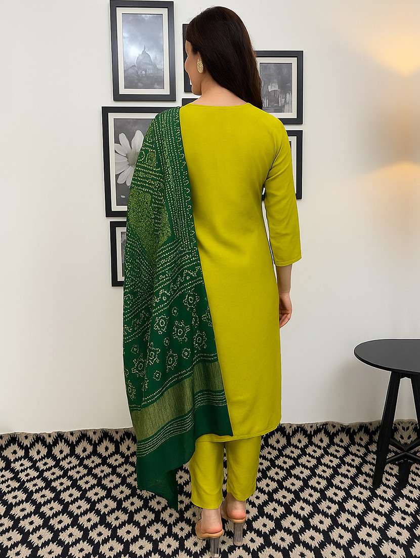 women embroidered three quarter sleeve kurta pant with dupatta set - 22092086 -  Standard Image - 2