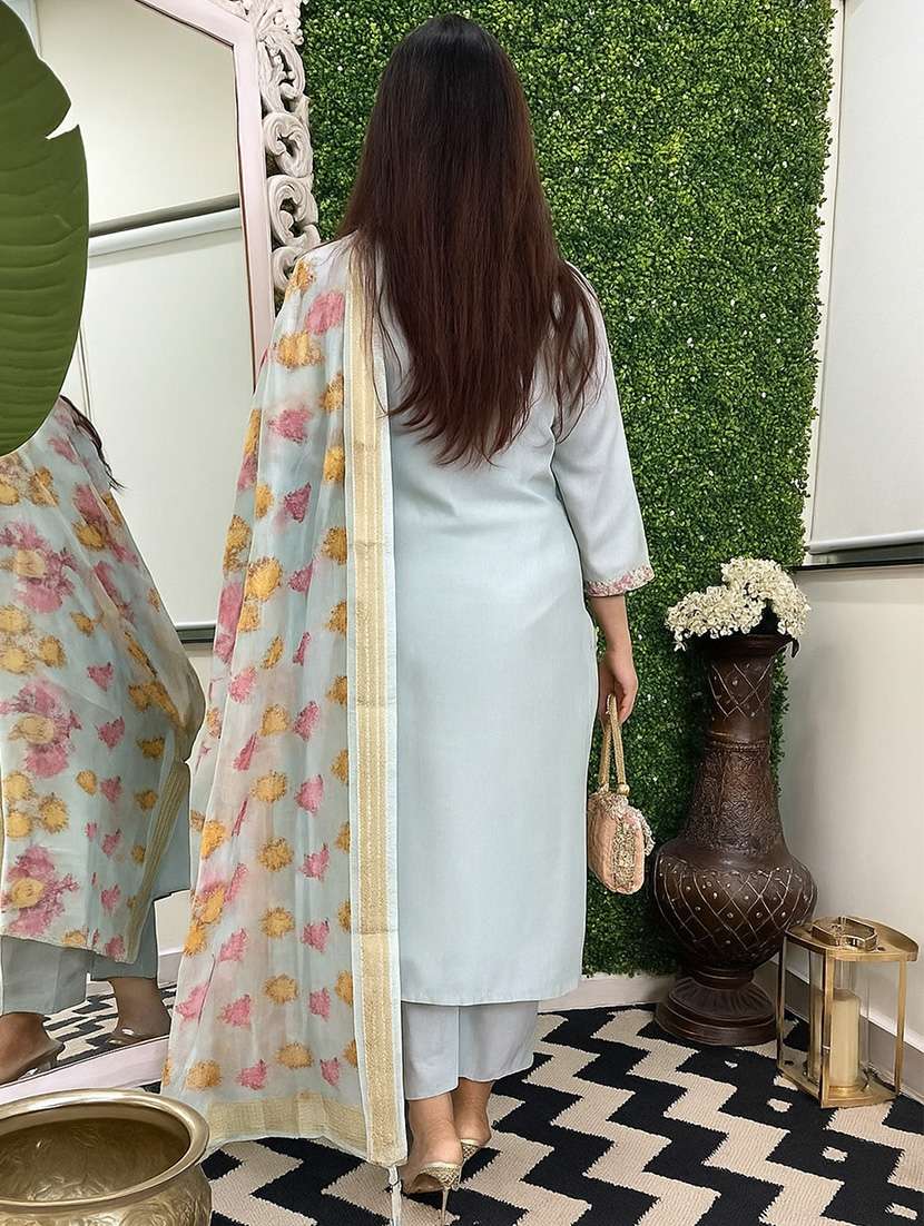 women embroidered three quarter sleeve kurta pant with dupatta set - 22092087 -  Standard Image - 2