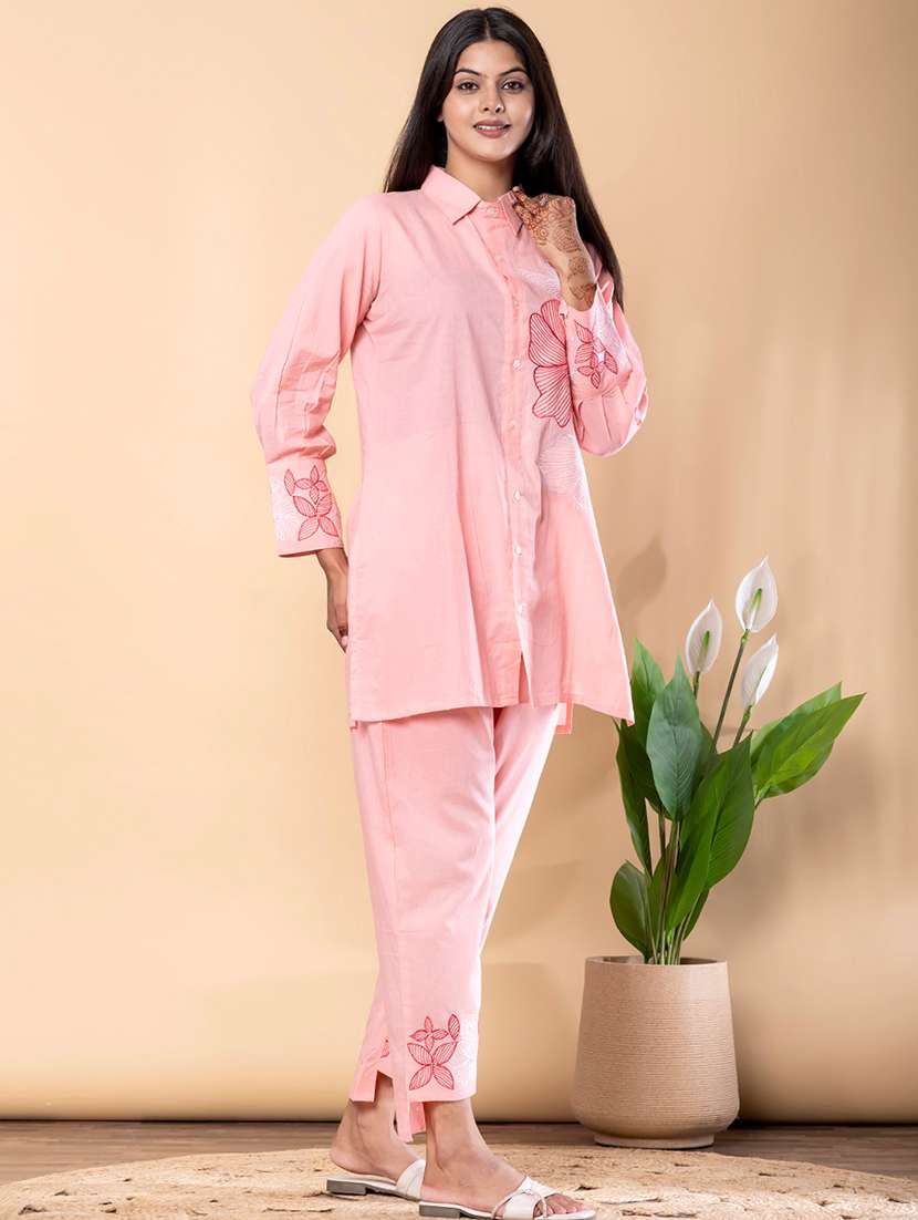 women solid with work long sleeve ethnic co-ord set - 22092090 -  Standard Image - 2
