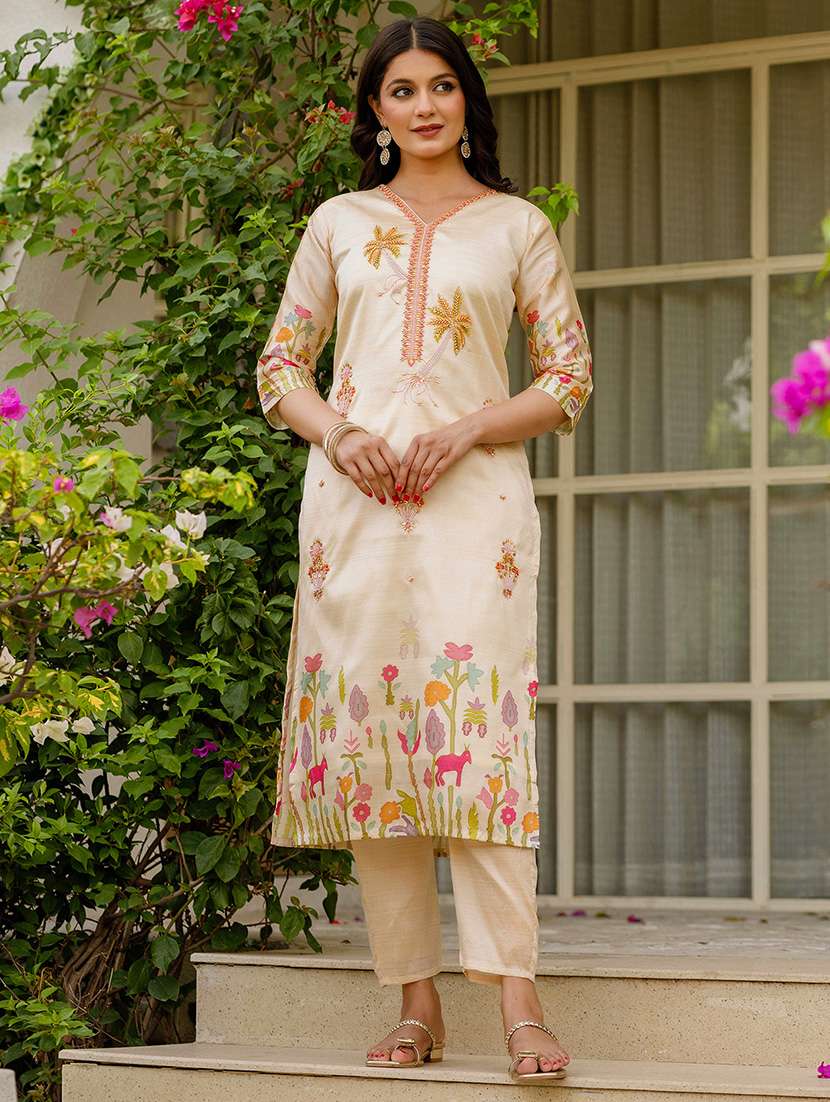 women embroidered three quarter sleeve kurta pant with dupatta set - 22092099 - Standard Image - 2