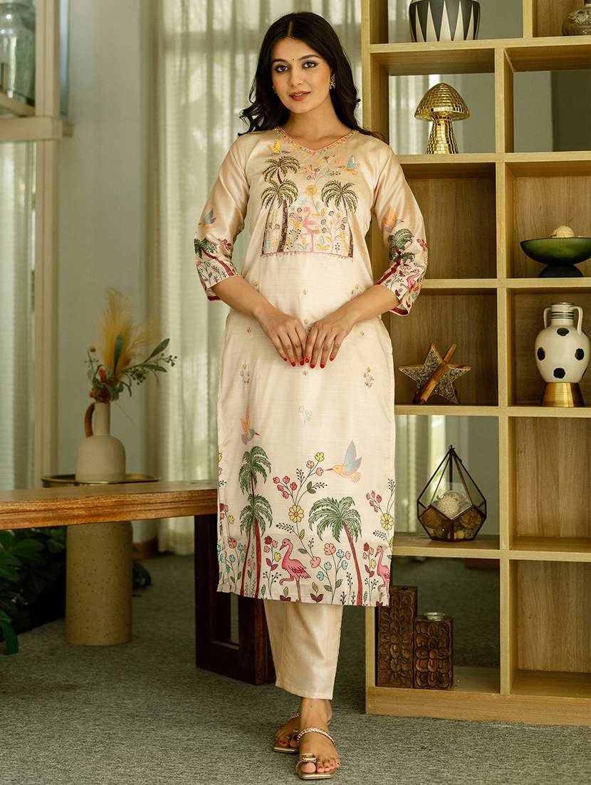 women embroidered three quarter sleeve kurta pant with dupatta set - 22092100 - Standard Image - 2