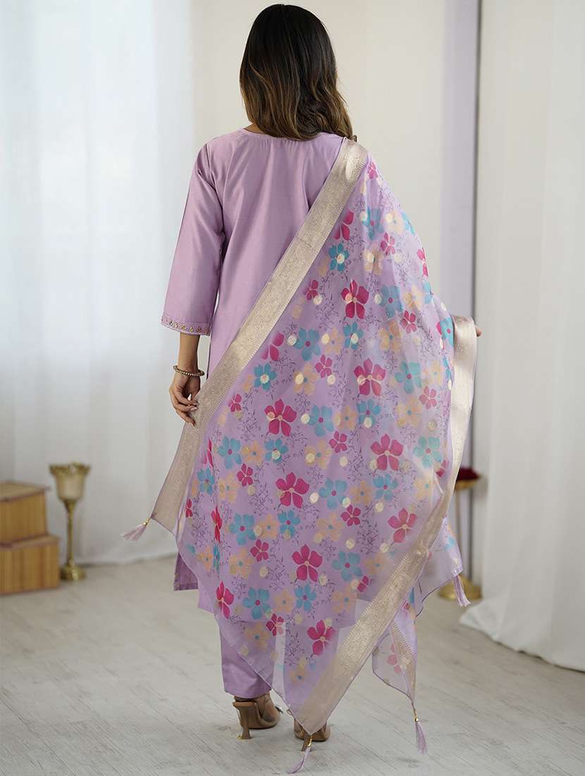 women embroidered three quarter sleeve kurta pant with dupatta set - 22092102 - Standard Image - 2