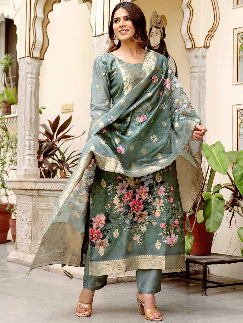 women floral three quarter sleeve kurta pant with dupatta set - 22092104 -  Standard Image - 2