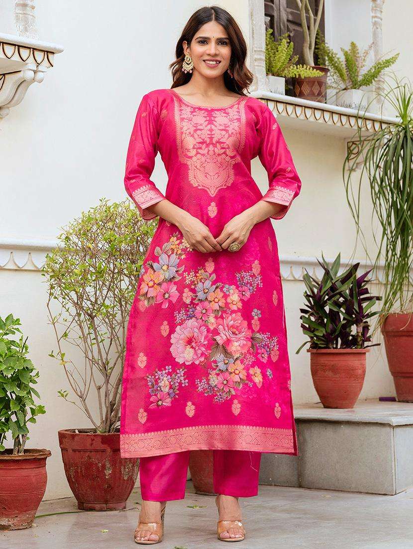 women floral three quarter sleeve kurta pant with dupatta set - 22092106 -  Standard Image - 2