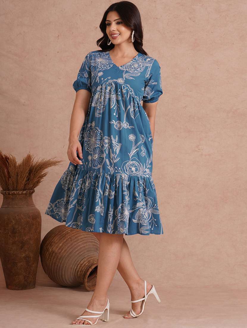 women floral print puff sleeve tiered dress - 22092183 - Standard Image - 2