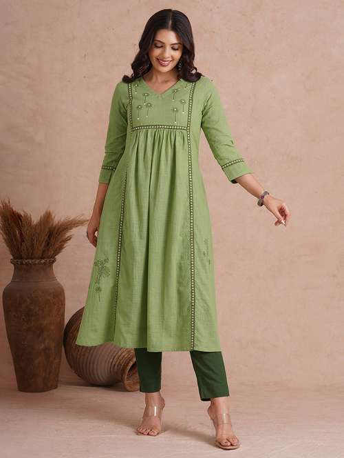 women embroidered three quarter sleeve a-line kurta  - 22092190 -  Standard Image - 0