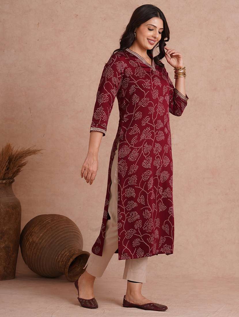women printed three quarter sleeve straight kurta - 22092192 - Standard Image - 2