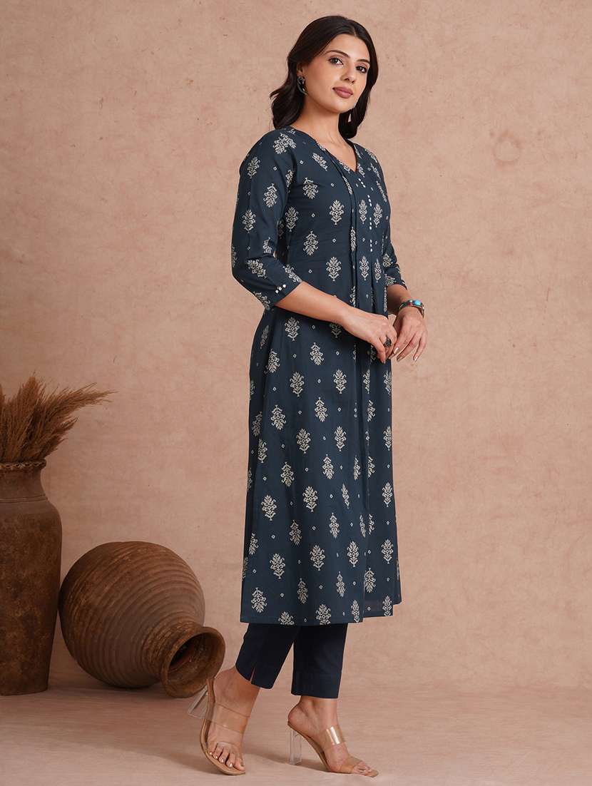 women printed three quarter sleeve a-line kurta  - 22092198 -  Standard Image - 2