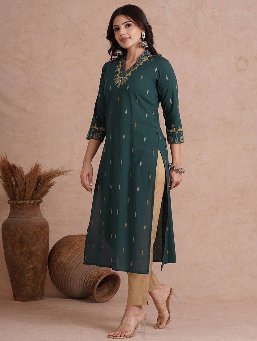 women printed three quarter sleeve straight kurta - 22092199 - Standard Image - 2