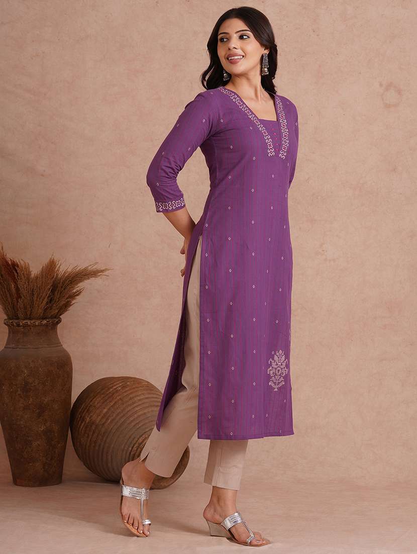 women printed three quarter sleeve straight kurta - 22092202 -  Standard Image - 2