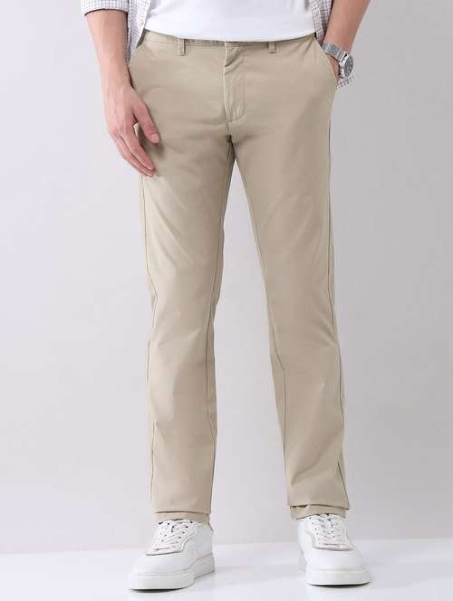 men solid mid rise flat front chinos trouser - 22092309 -  Standard Image - 0