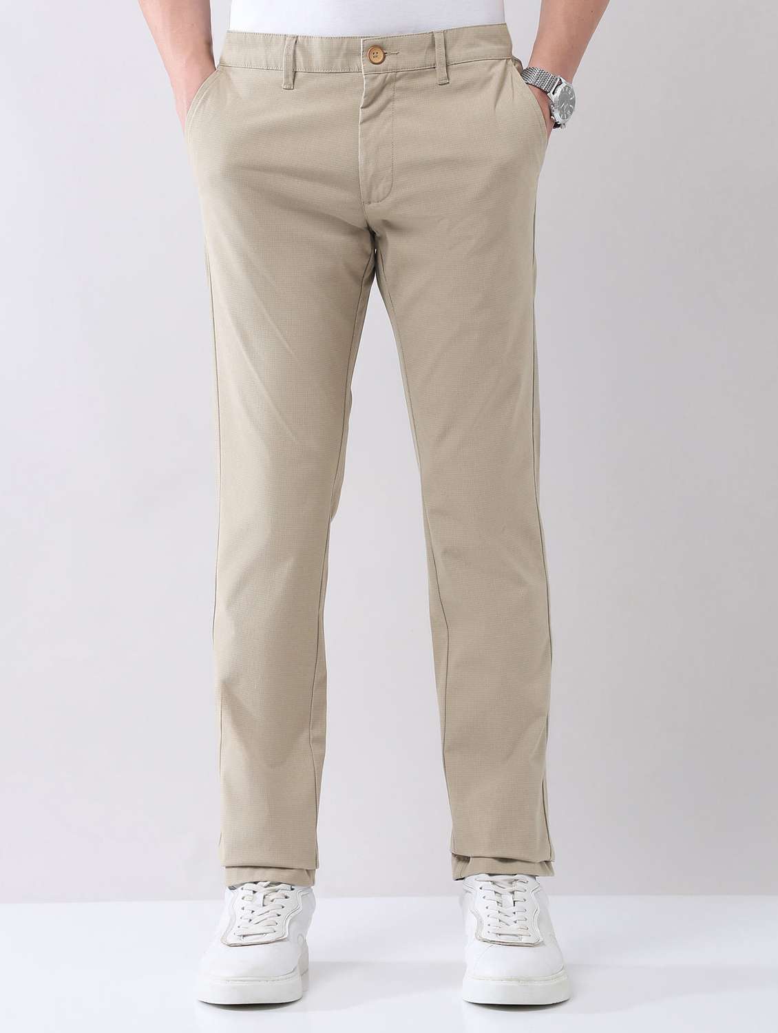 men solid mid rise flat front chinos trouser - 22092309 - Standard Image - 2