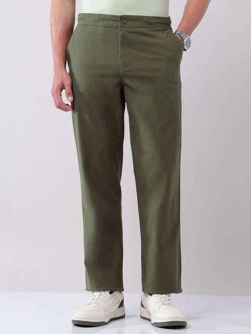 men solid mid rise flat front chinos trouser - 22092310 -  Standard Image - 0