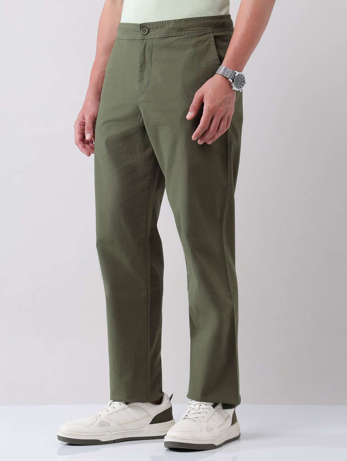 men solid mid rise flat front chinos trouser - 22092310 - Standard Image - 2