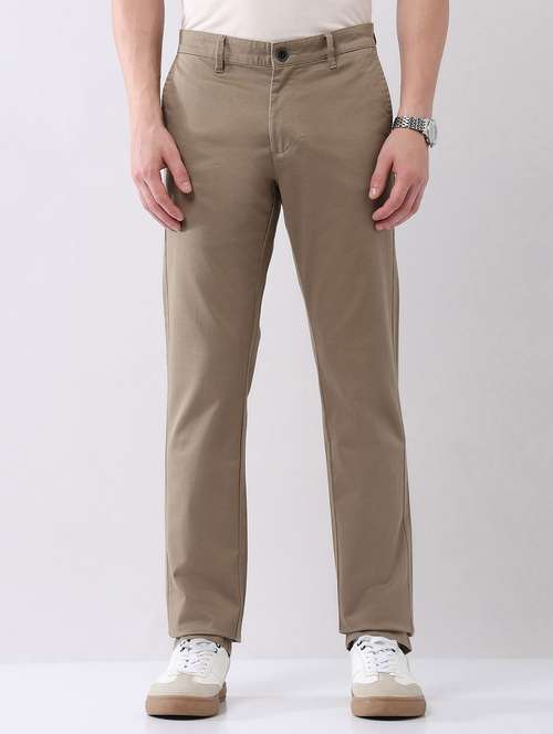 men solid mid rise flat front chinos trouser - 22092312 -  Standard Image - 0