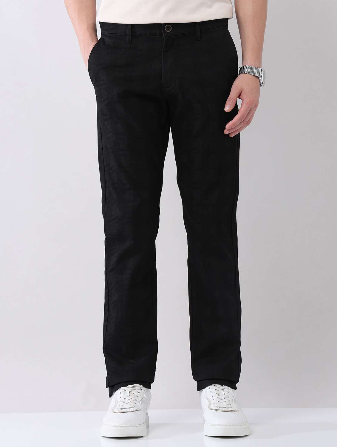 men solid mid rise flat front chinos trouser - 22092313 - Standard Image - 2