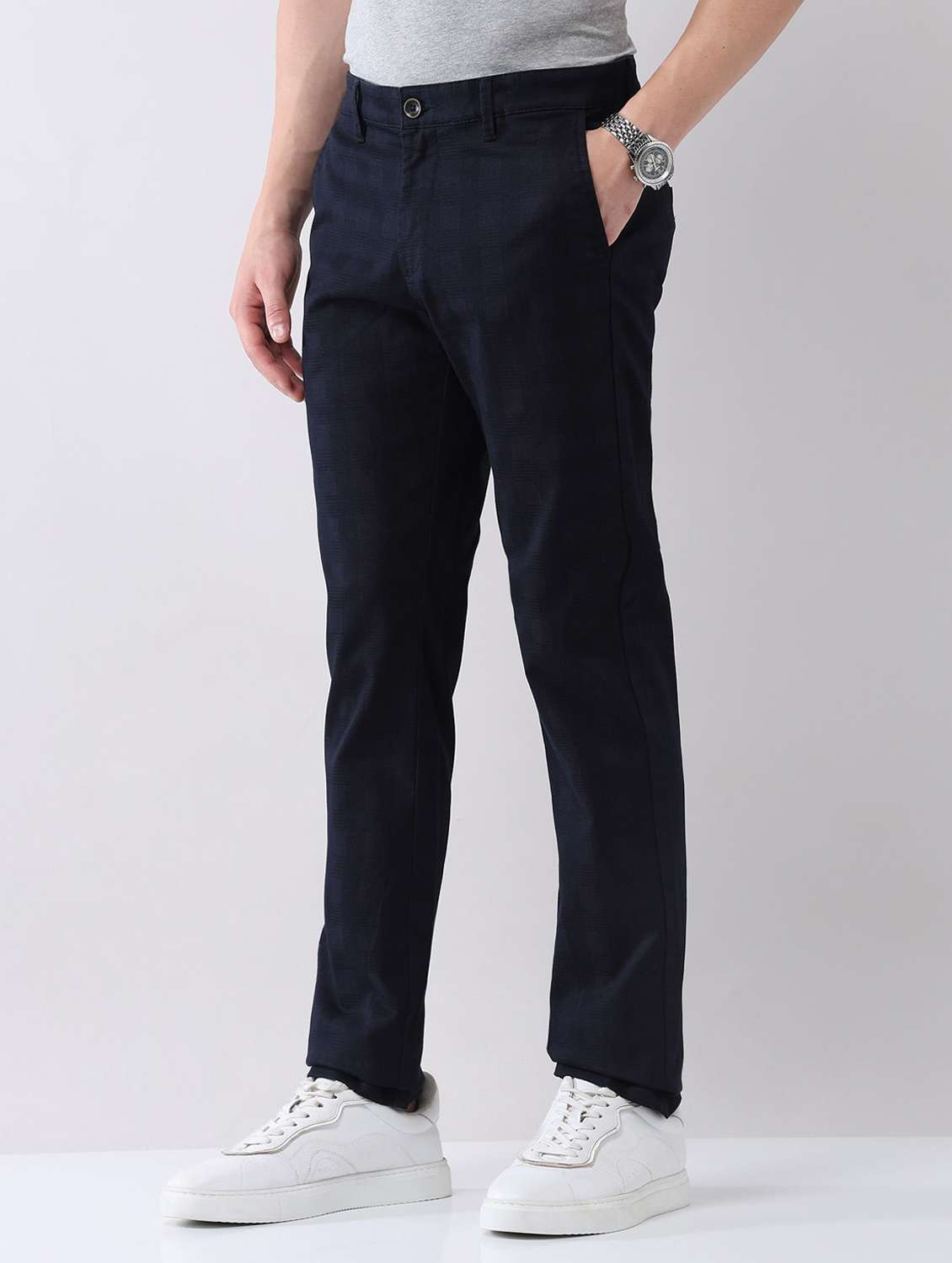 men solid mid rise flat front chinos trouser - 22092316 - Standard Image - 2