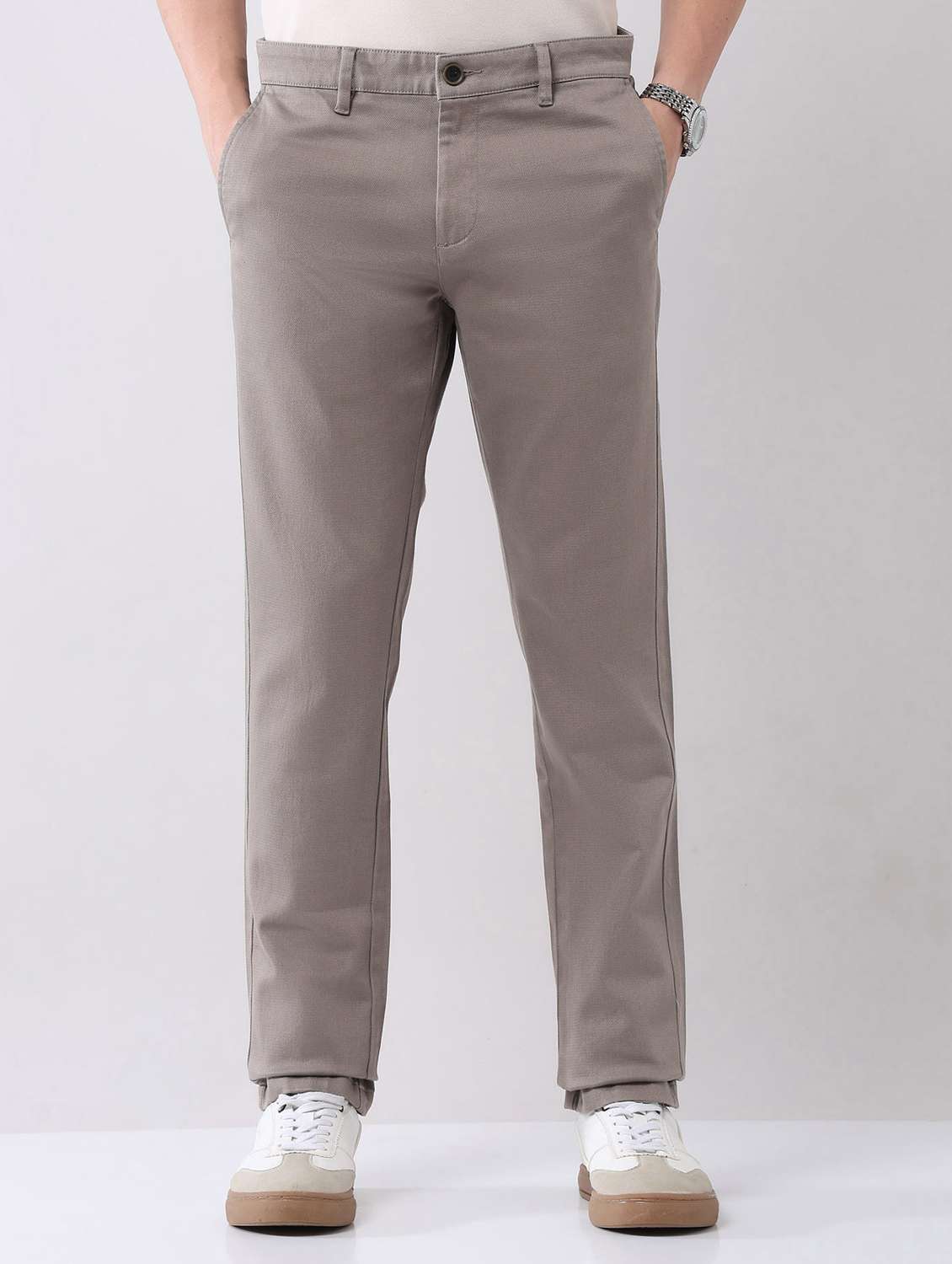 men solid mid rise flat front chinos trouser - 22092317 - Standard Image - 2