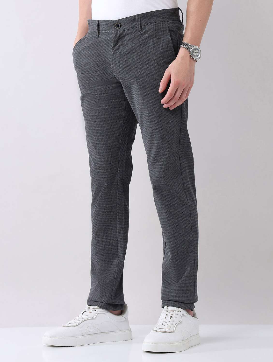 men solid mid rise flat front chinos trouser - 22092318 - Standard Image - 2