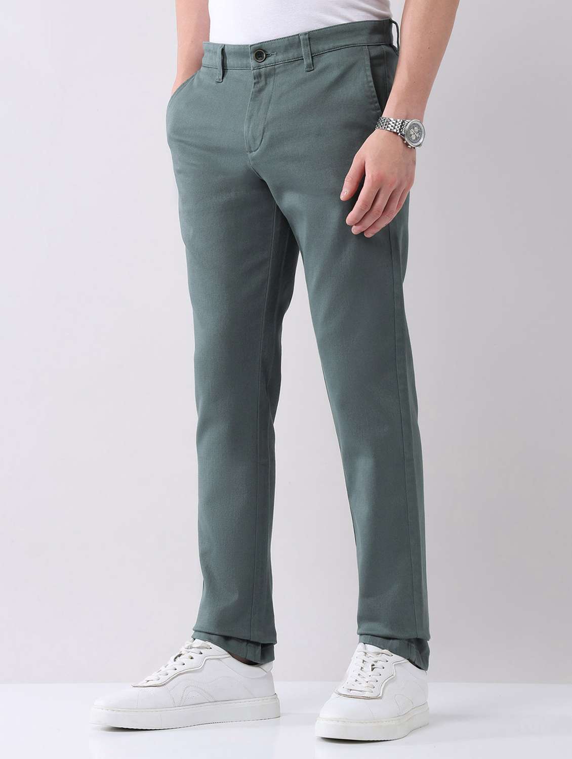 men solid mid rise flat front chinos trouser - 22092321 -  Standard Image - 2