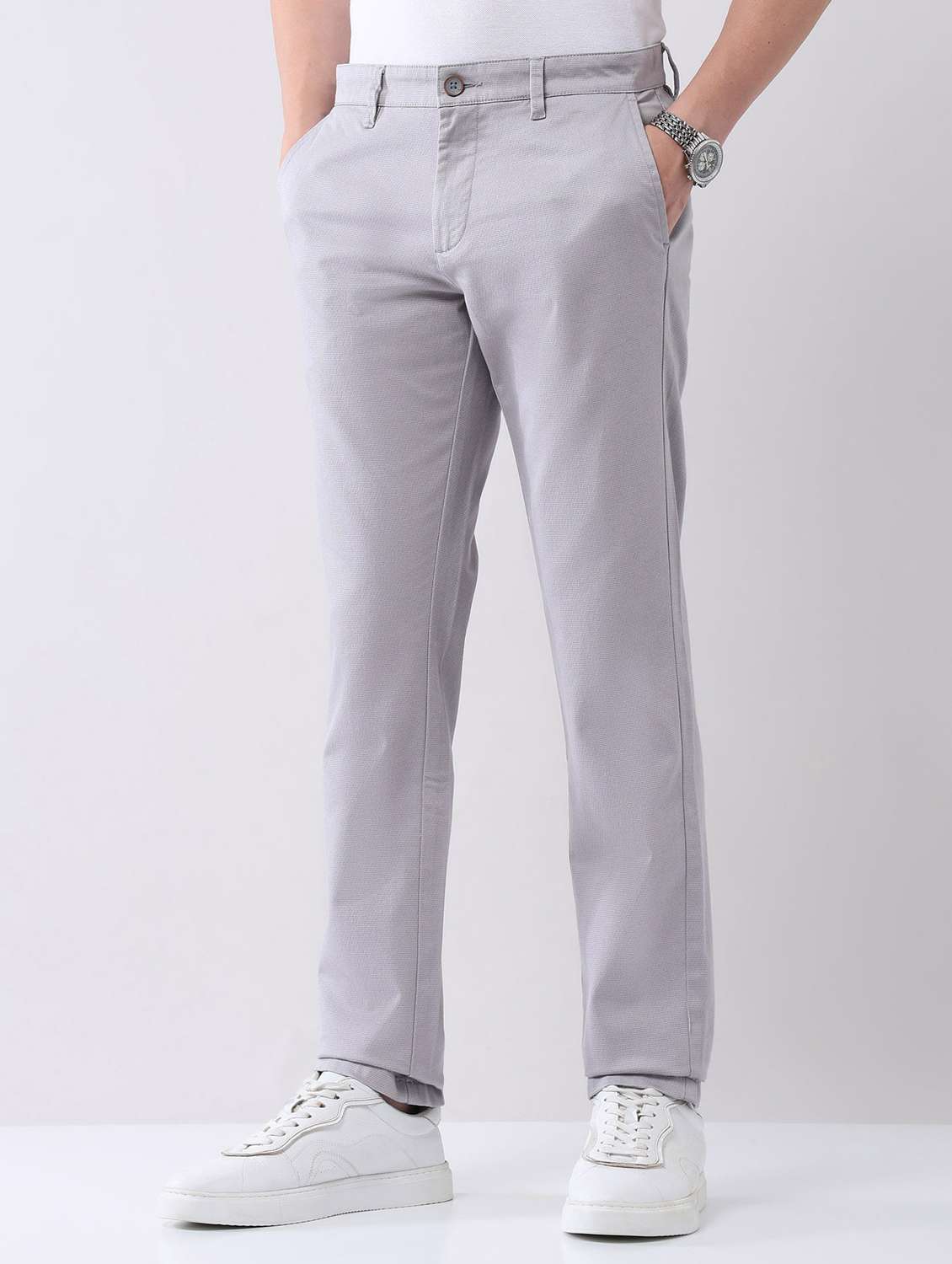 men solid mid rise flat front chinos trouser - 22092322 - Standard Image - 2