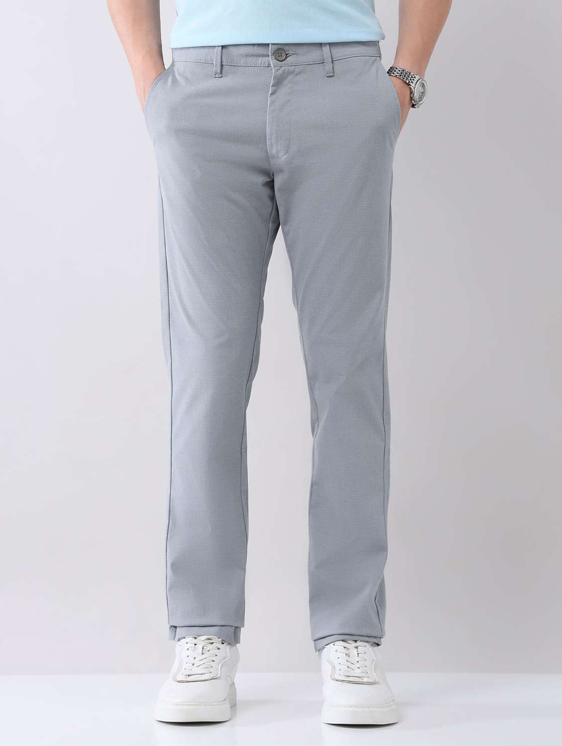 men solid mid rise flat front chinos trouser - 22092323 - Standard Image - 2