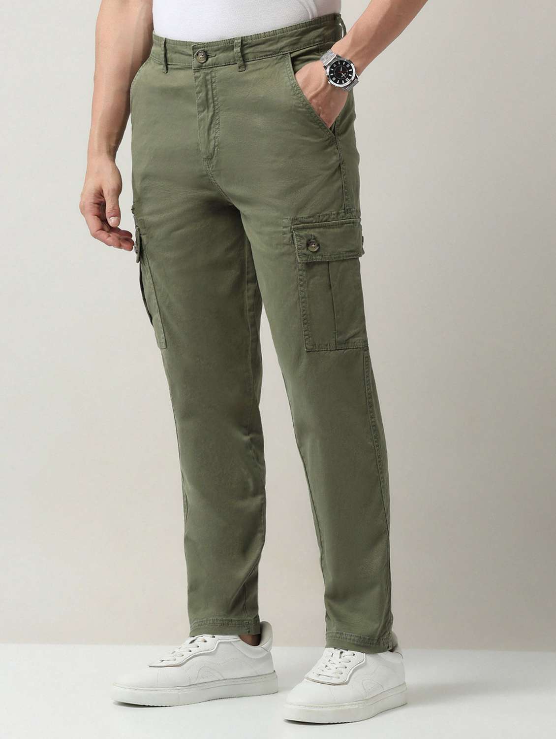 men solid mid rise relaxed fit cargo - 22092327 - Standard Image - 2