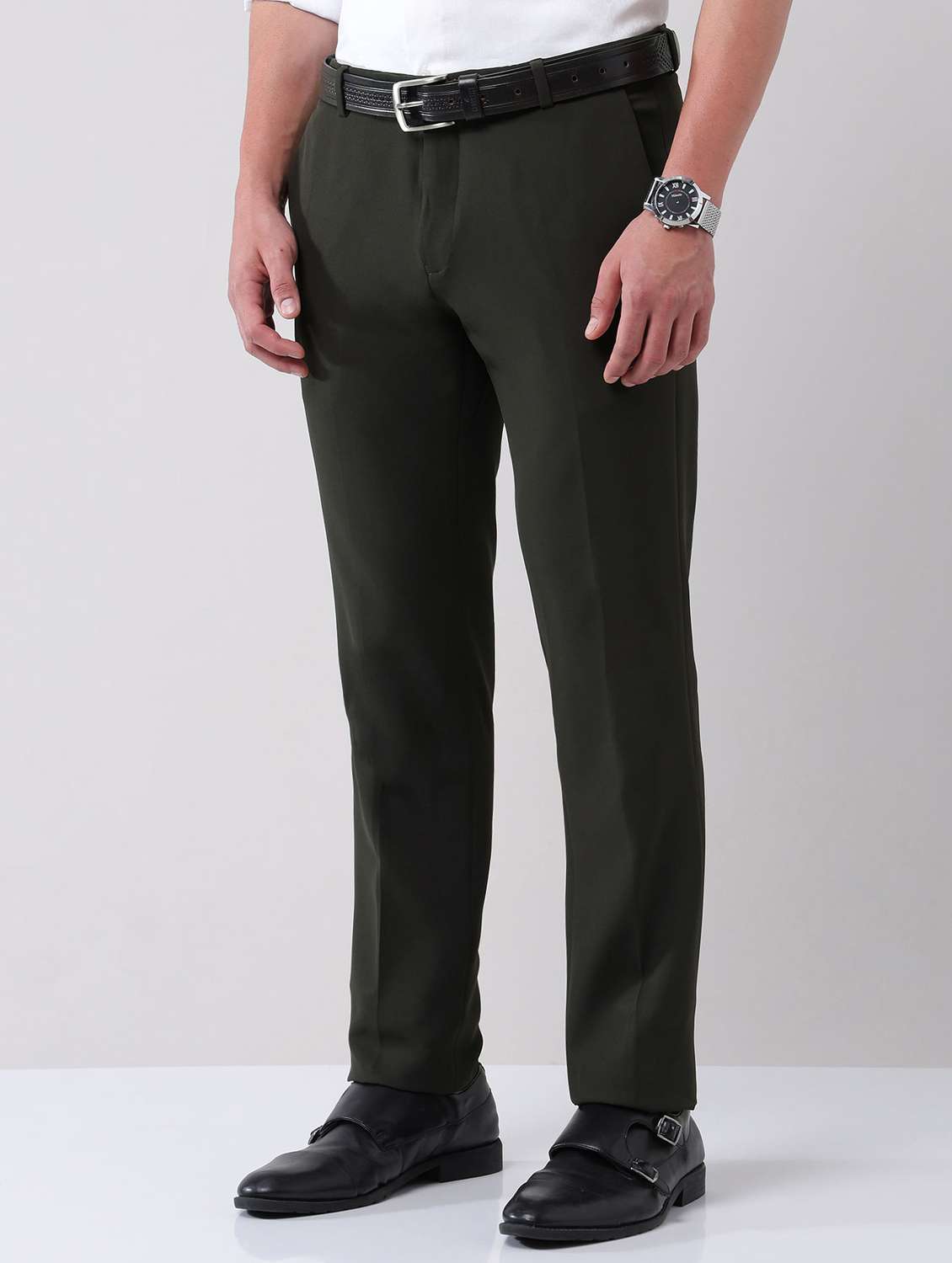 men solid mid rise flat front formal trouser - 22092335 - Standard Image - 2