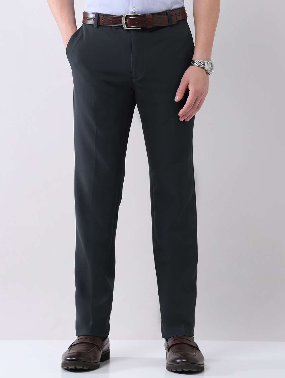 men solid mid rise flat front formal trouser - 22092336 - Standard Image - 2