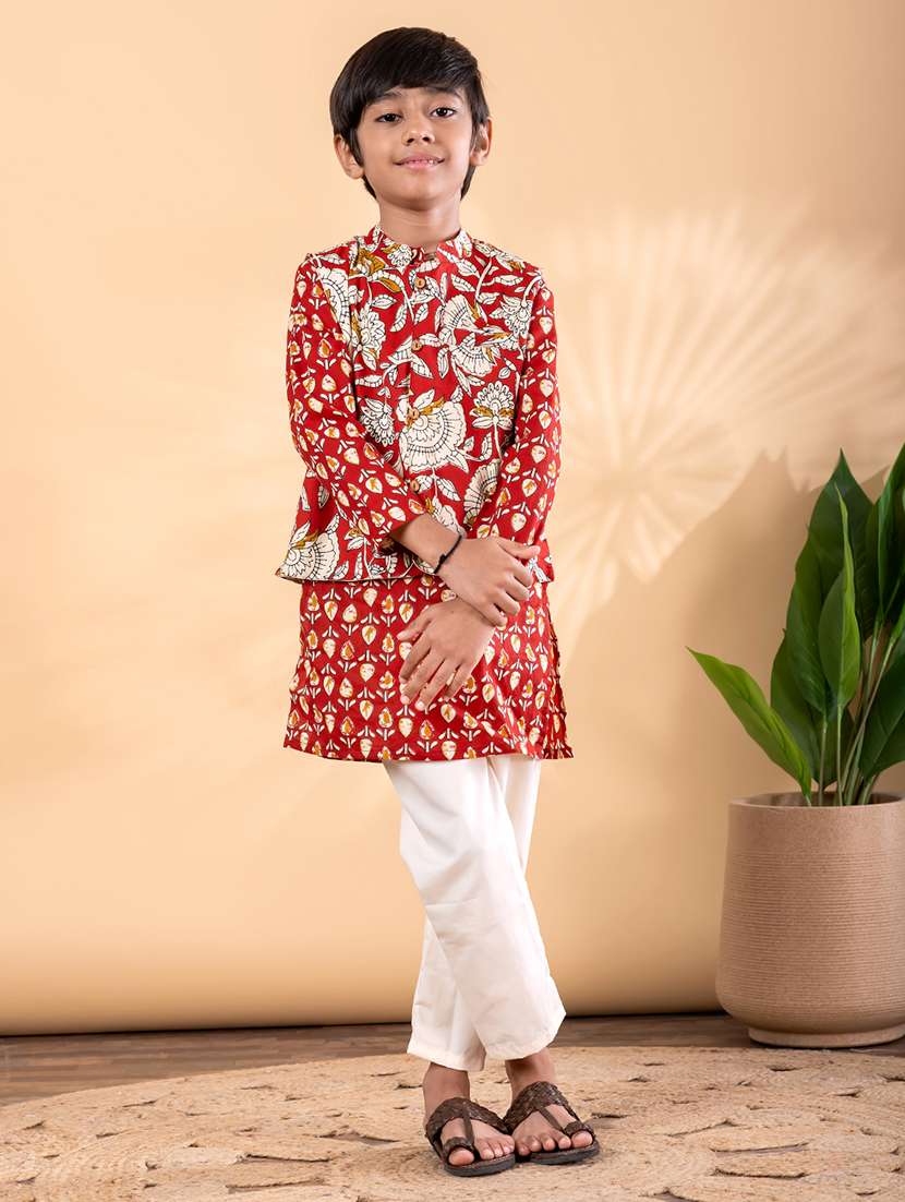 red cotton kurta sets kurtas & set - 22092339 -  Standard Image - 2