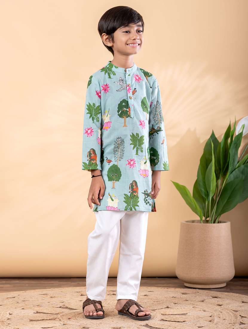 boys printed mandarin neck kurta pyjama set - 22092341 -  Standard Image - 2