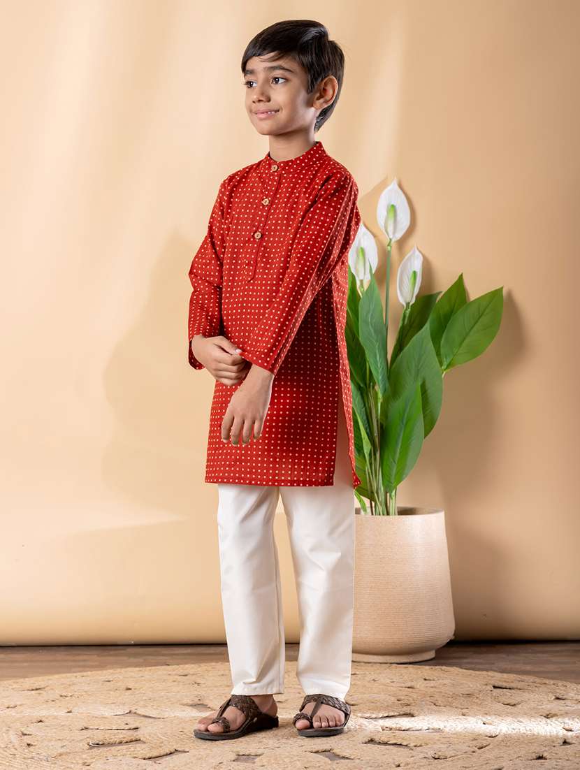 boys self design mandarin neck kurta pyjama set - 22092343 - Standard Image - 2