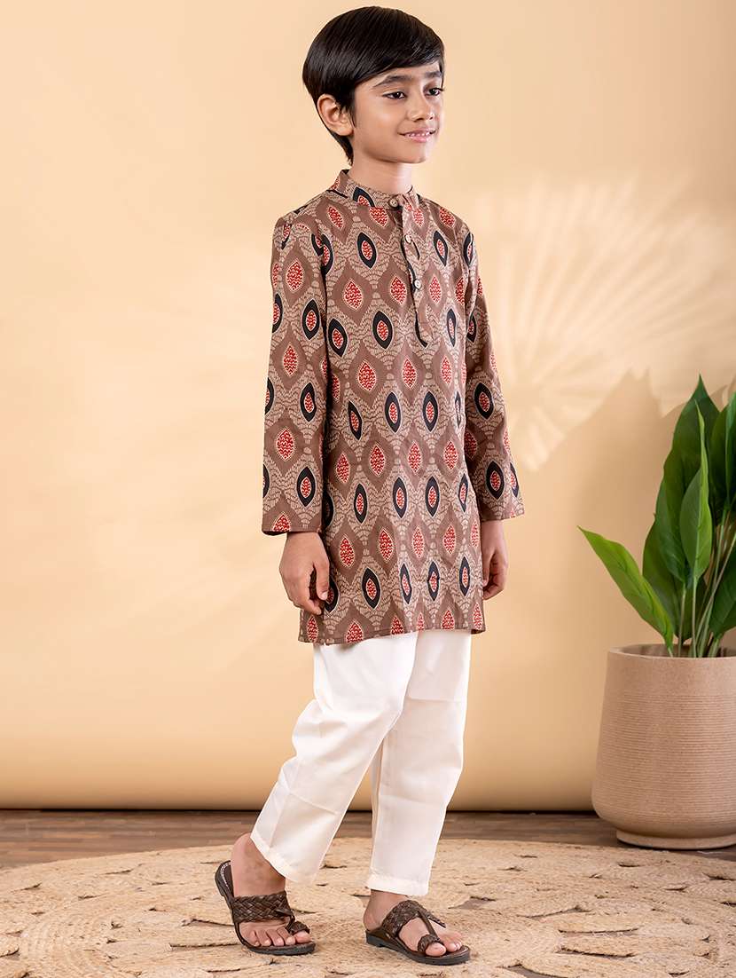 boys printed mandarin neck kurta pyjama set - 22092344 -  Standard Image - 2