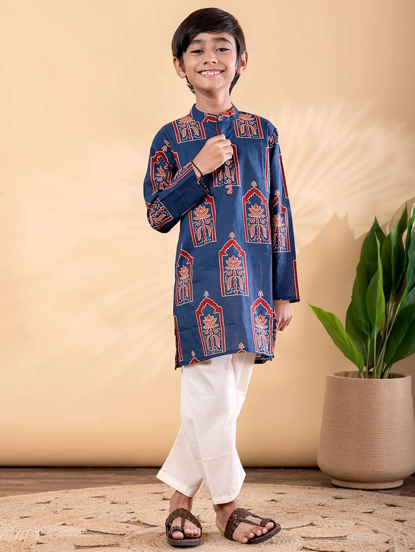 boys printed mandarin neck kurta pyjama set - 22092345 -  Standard Image - 2