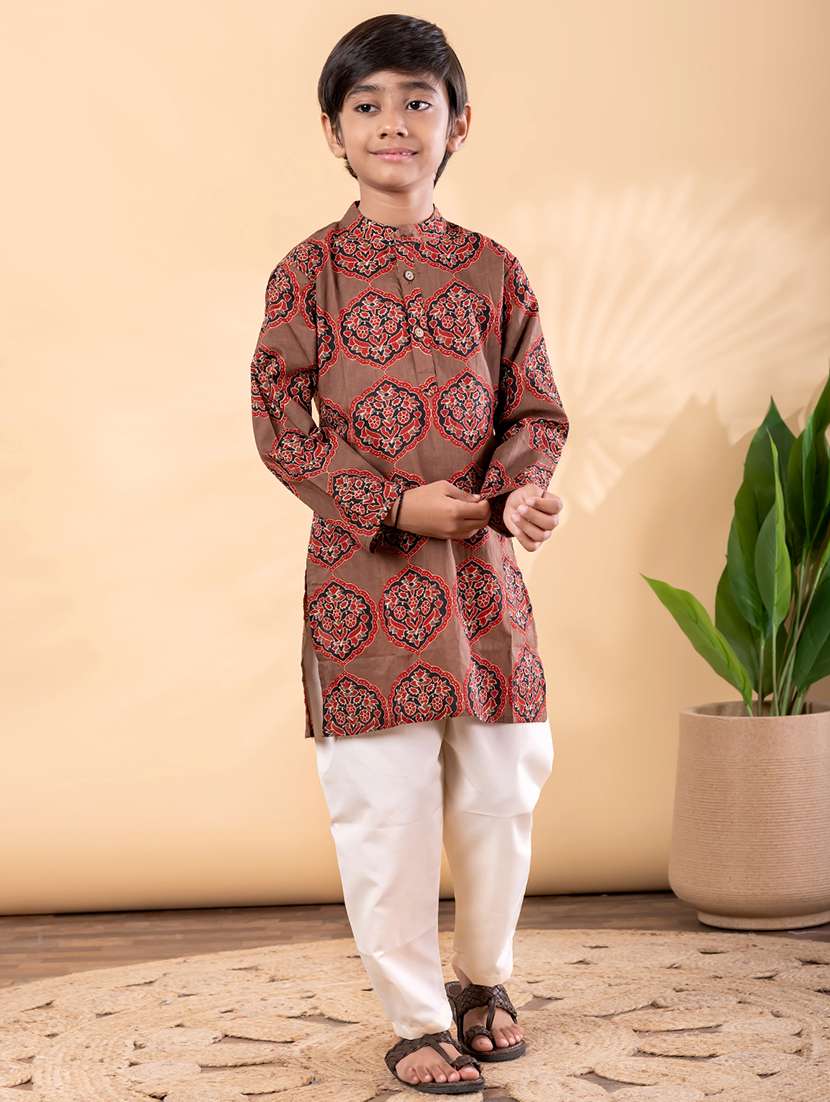 boys printed mandarin neck kurta pyjama set - 22092347 - Standard Image - 2