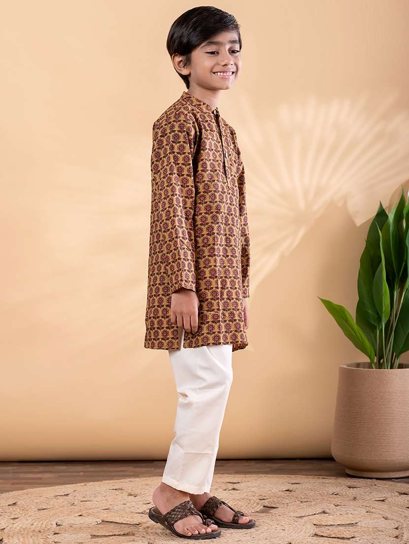 boys printed mandarin neck kurta pyjama set - 22092348 -  Standard Image - 2
